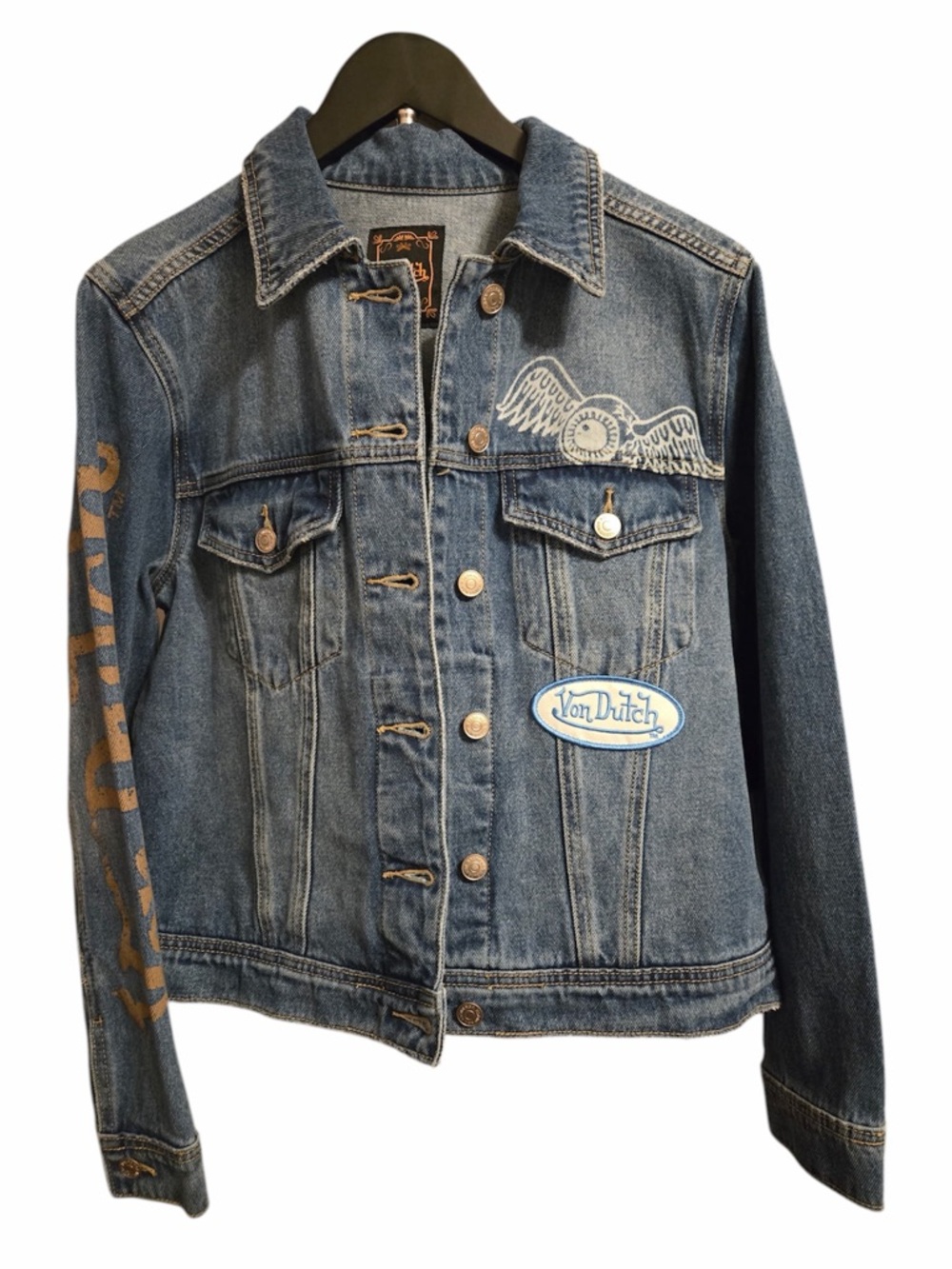 NWT Von Dutch Small Y2K Vintage Patch Trucker Jean Jacket - Picture 2 of 3